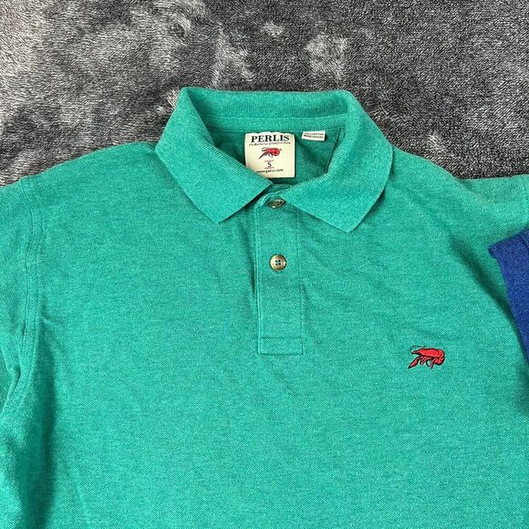 Perlis Crawfish Polo Men's S Bundle Of Two Short Sleeve Mardi Gras Blue Green - Picture 2 of 13